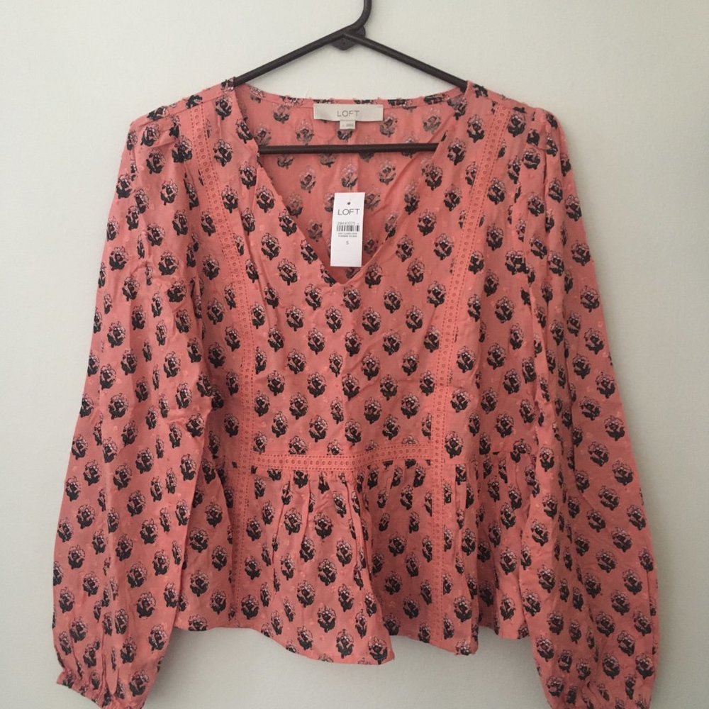 Loft Printed Long Sleeve Peplum Top